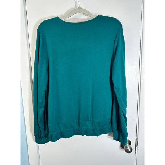 Anybody Blouses Lot of 2 Green & Taupe Crepe Stretch Knit Ruffled Hem Officecore - Picture 6 of 14